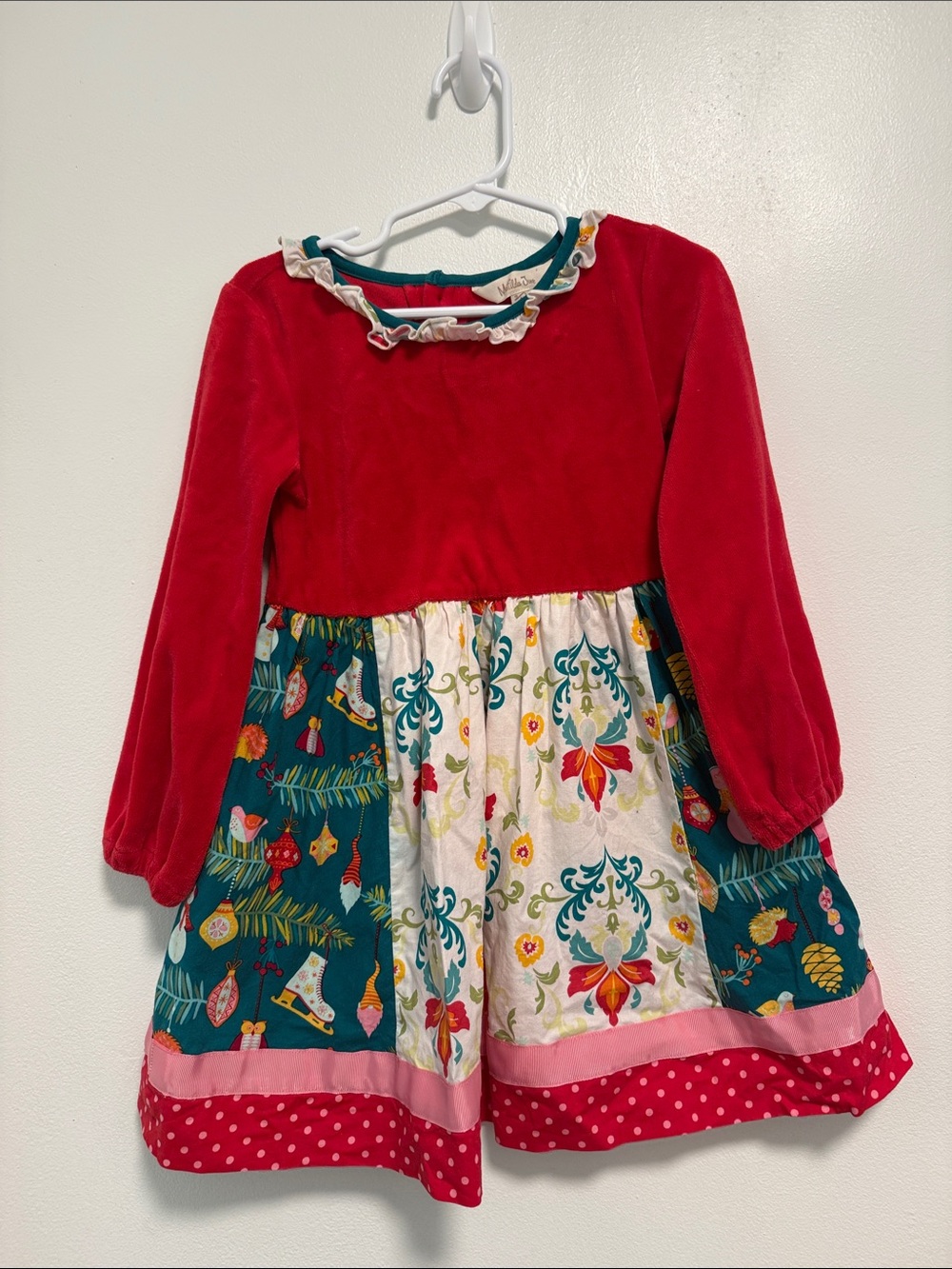 Matilda Jane Teal Trim Floral Dress with Red Accents